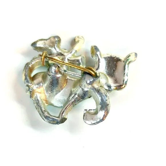 Vintage Green Enamel Cat Silver Tone Brooch Pin 1 Inch Tall - Picture 5 of 6